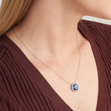 MORGAN & PAIGE 925 Sterling Silver Gemstone Birthstone and Created White Sapphire Oval Halo Pendant Necklace, 18"