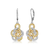 MORGAN & PAIGE Two Tone 18k Yellow Gold and Rhodium Plated 925 Sterling Silver Celtic Knot Drop Earrings