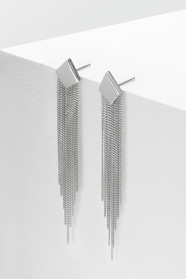 MORGAN & PAIGE 925 Sterling Silver Chain Tassel Bar Stud Long Drop Earrings