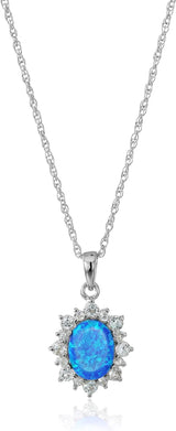 MORGAN & PAIGE 925 Sterling Silver Created Opal and Genuine Gemstone Halo Pendant Necklace, 18"