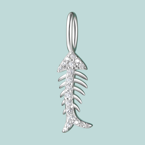 SCAMPER & CO Fishbone CZ Sterling Silver Charm