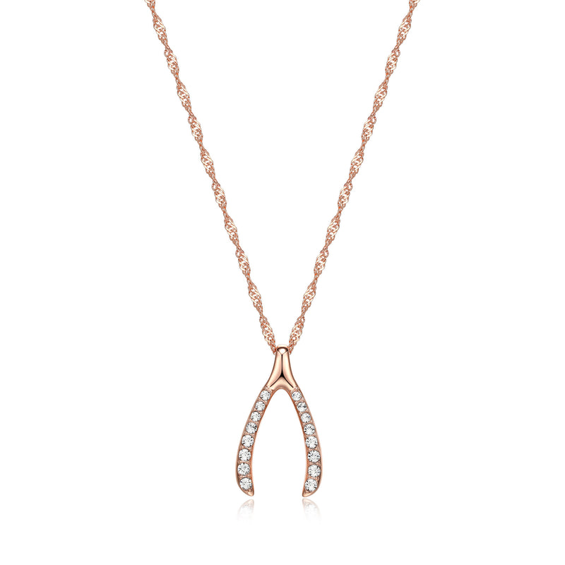 MORGAN & PAIGE 925 Sterling Silver 1" Wishbone Pendant Necklace on 18" Chain - Rose Gold/Yellow Gold/Silver