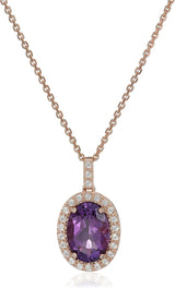 MORGAN & PAIGE 14k Rose Gold Plated Sterling Silver Genuine Amethyst and Created White Sapphire Halo Oval Pendant Necklace, 18"