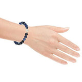 Genuine Semi-Precious Blue Sodalite Round Bead Stretch Bracelet with White Freshwater Cultured Pearl with Rhodium Plated Silver Accent, 6-1/2"