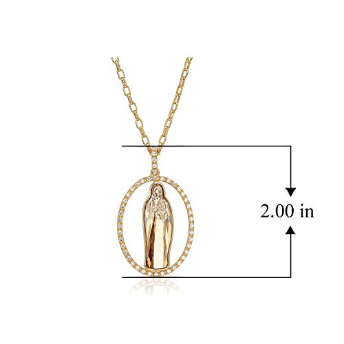 Crystal Blessed Virgin Mary 18K Yellow Gold Plated Bronz Pendant Necklace