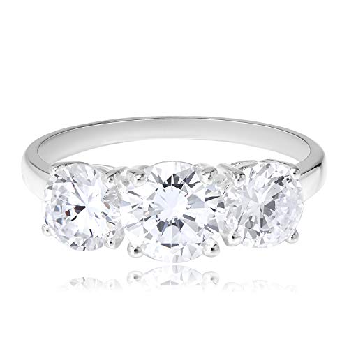 Sterling Silver Cubic Zirconia Three Stone Ring, Size 8