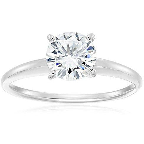 Platinum Plated Sterling Silver Round 6.5mm Cubic Zirconia Solitaire Ring, Size 6