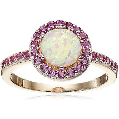 Created Pink Opal and Created Pink Sapphire Halo Ring