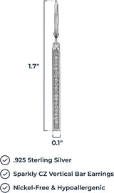 .925 Sterling Silver Cubic Zirconia Vertical Bar 1-3/4" Linear Dangle Earrings