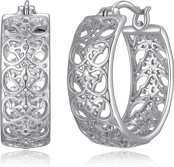 Sterling Silver Filigree Round Hoop Earrings