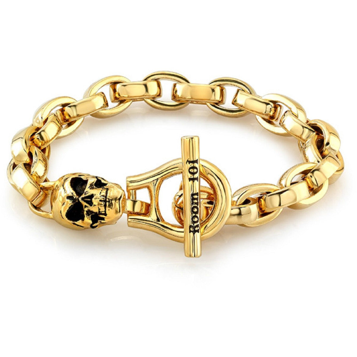 Room101 Gold Plated Stainless Steel Eddie Link Bracelet with Skull, 9. –  Morgan and Paige Jewelry Store - Designer Jewelry Gifts