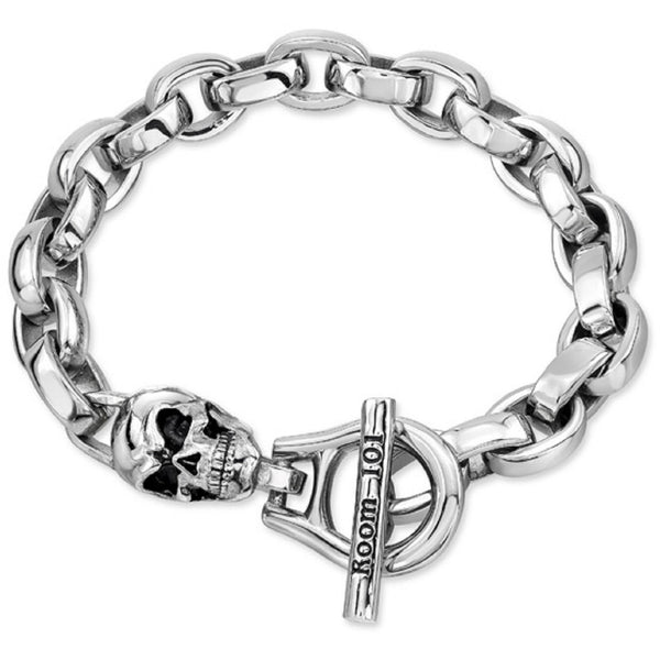 Room101 Stainless Steel Eddie Link Bracelet with Skull, 9.5"